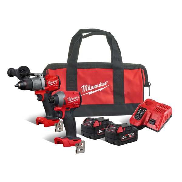 Milwaukee Fuel Twin Pack M18fpd2 & M18fid2 Impact Driver W  2 X 5.0ah 